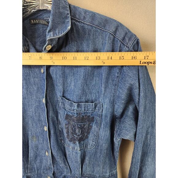 Nantucket Denim Shirt Dress Size 10 Pleated Skirt Long Sleeve Button Front - Picture 3 of 9